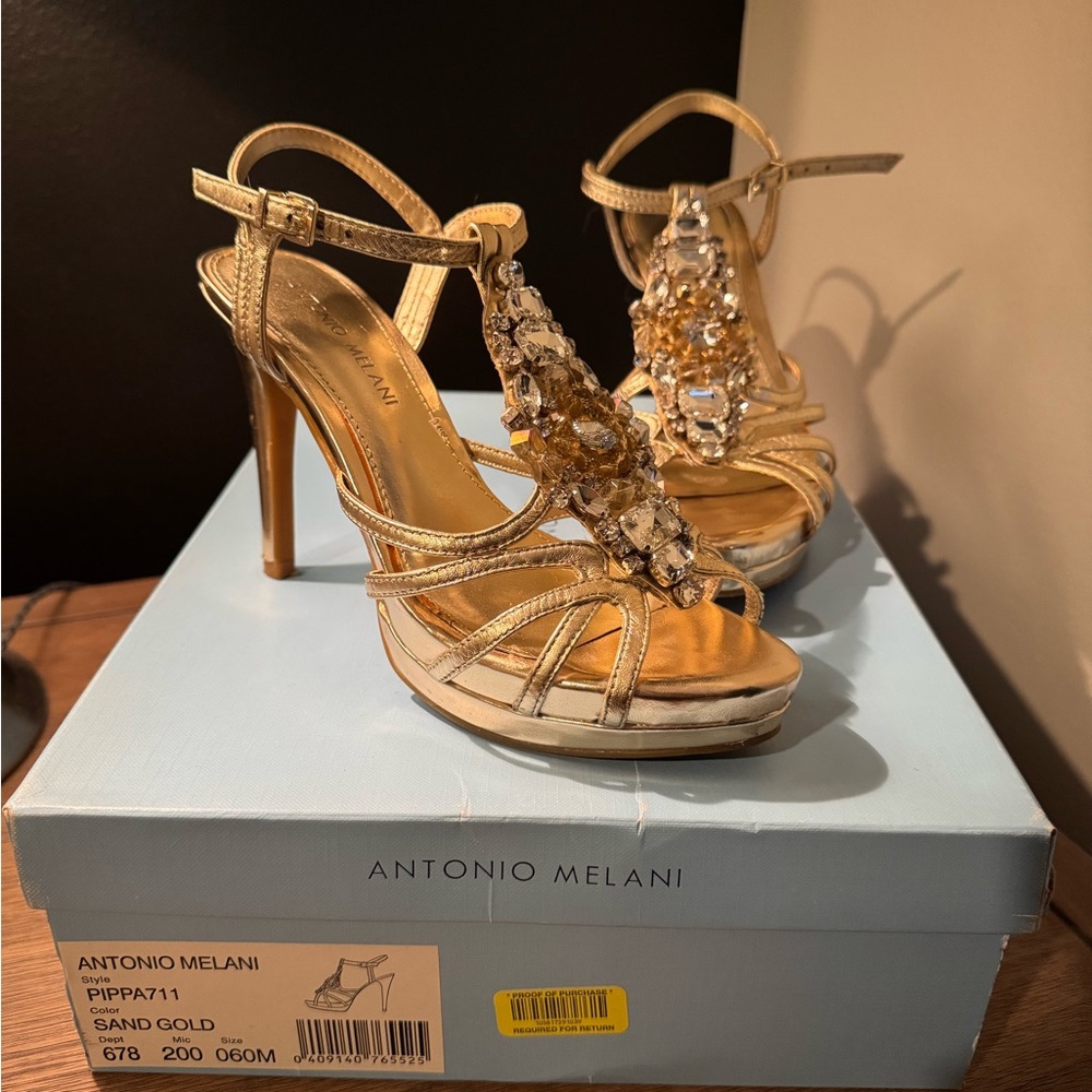 Antonio Melani Gold Embellished Heels - Size 6
